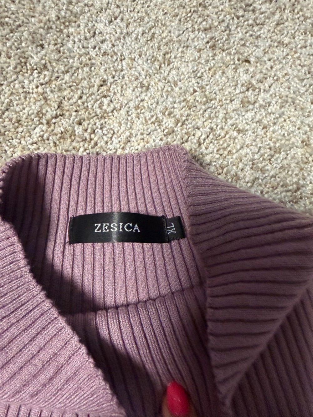 Women's Ribbed Long-Sleeve Mock Neck Top - Mauve - Picture 2 of 3